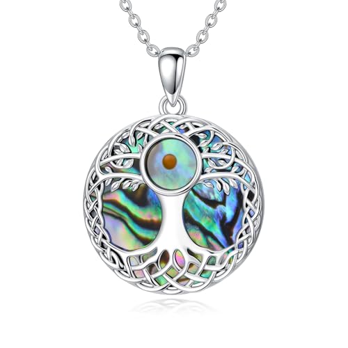 Tree of Life Necklace 925 Sterling Silver Abalone Shell Celtic Knot Tree Pendant Necklace Jewelry Gifts for Women Birthday Christmas - style: Style8