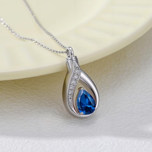Teardrop Urn Necklace for Ashes Birthstone Keepsake Pendant Cremation Jewelry for Ashes Memorial Jewelry Gifts for Loss of a Loved One for Women - style: Dec-Blue Topaz