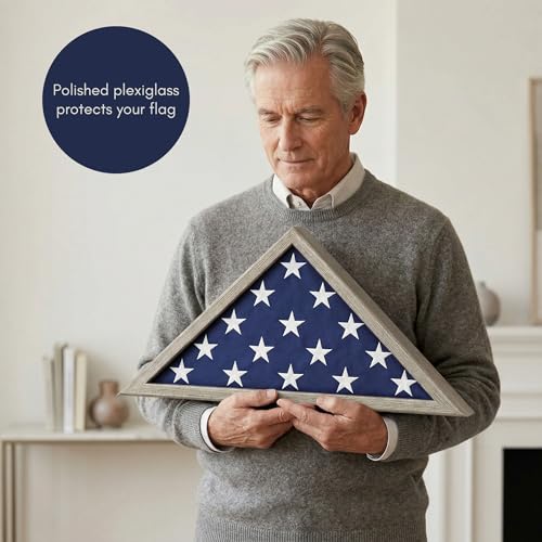Americanflat Large Flag Display Case for Folded 5x9.5' Burial Flags - Engineered Wood Display Box for Wall or Tabletop - Silhouette Collection - Driftwood - color: Driftwood, style: 5x9.5 Burial Flag