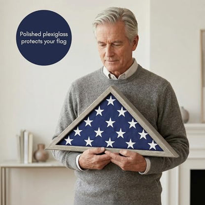 Americanflat Large Flag Display Case for Folded 5x9.5' Burial Flags - Engineered Wood Display Box for Wall or Tabletop - Silhouette Collection - Driftwood - color: Driftwood, style: 5x9.5 Burial Flag