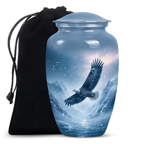 Eagle Urns for Human Ashes Adult Man, Cremation Urns for Human Ashes, Memorial Urn for Adult Male, Large Urn for Ash, (10 Inch, 200 Cubic Inches) - color: Funeral Eagle Flying Lake Mountain