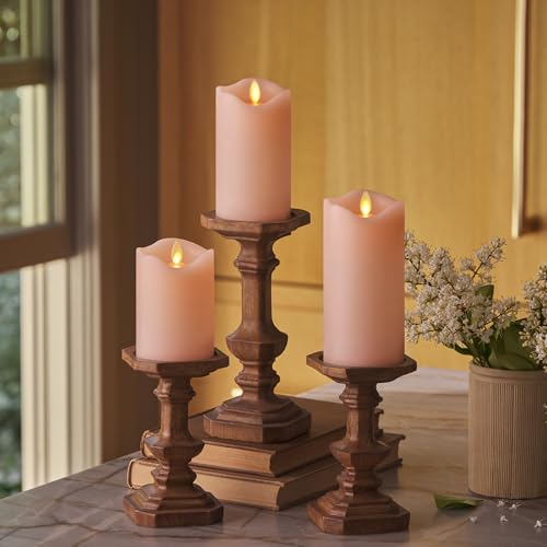 Matchless Candle Co. Flameless LED Battery Operated Flickering Pillar Candles - Pastel Pink - Set of 3 - Indoor Outdoor Decor Safe - color: Pastel Pink