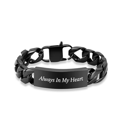 zeqingjw Men Urn Bracelet for Human Ashes Stainless Steel Cremation Jewelry Cuban Link Bangle for Ashes Keepsake Memorial Ash Holder Urn Keepsake Bracelet - color: Black-20CM