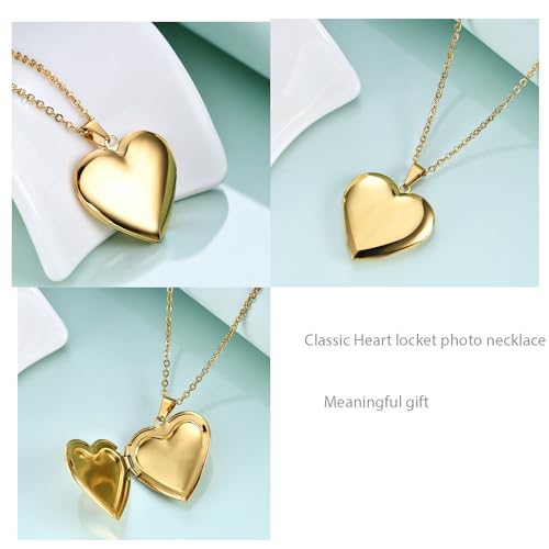 Men Women Photo Locket Necklace Heart Shape Locket Pendant with 24 Inch Chain for Birthday