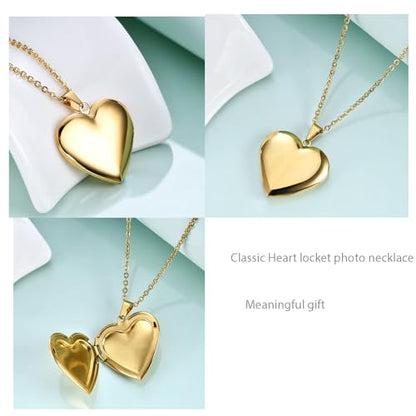 Men Women Photo Locket Necklace Heart Shape Locket Pendant with 24 Inch Chain for Birthday
