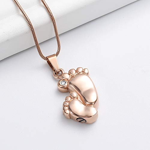 Imrsanl Footprint Cremation Urn Pendant Necklace for Ashes Stainless Steel Mini Urns Jewelry to Holder Ashes Baby Foot Memorial Keepsake - color: Rose Gold
