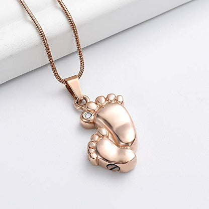Imrsanl Footprint Cremation Urn Pendant Necklace for Ashes Stainless Steel Mini Urns Jewelry to Holder Ashes Baby Foot Memorial Keepsake - color: Rose Gold