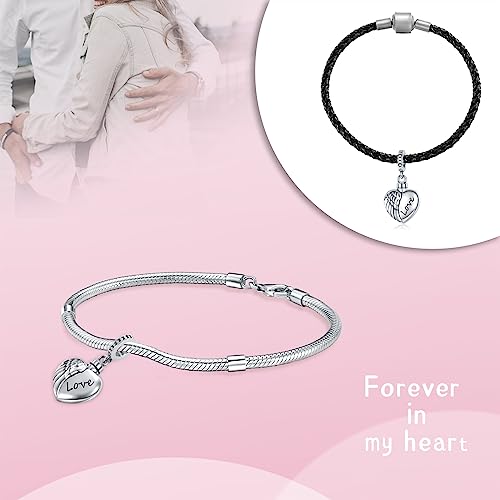 Sterling Silver Cremation Urn Bead Charm for Ashes - S925 Holds Ash Keepsake Pendant Family Tree of Life Memorial Jewelry Gifts for Women Loss Loved One - color: Heart Wing