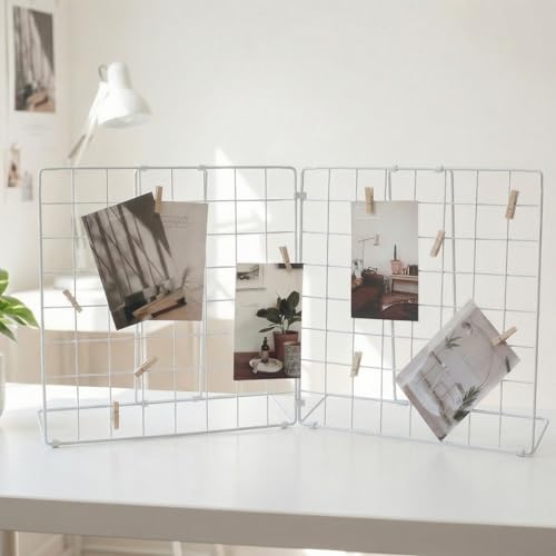 Double-Sided Foldable Desktop Photo Display Board White | 20 Wooden Clips, Photo Display Organizer, Accessory & Handcraft Display, Photo Display Board, For Home Office - color: White