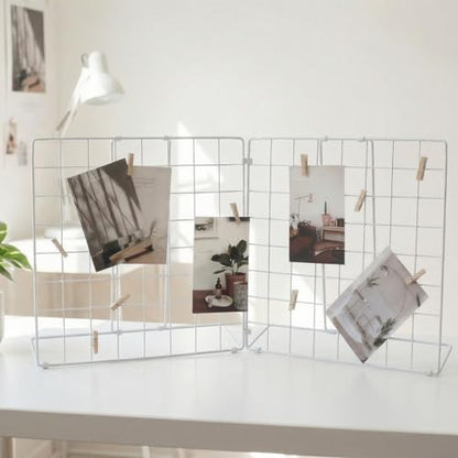 Double-Sided Foldable Desktop Photo Display Board White | 20 Wooden Clips, Photo Display Organizer, Accessory & Handcraft Display, Photo Display Board, For Home Office - color: White