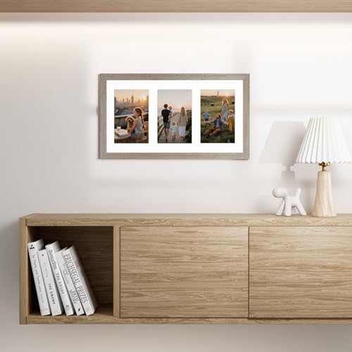 Vittanly 8x14 Collage Picture Frame, Displays 3Pcs 4x6 Photos, Light Taupe - color: Light Taupe, size: 8x14