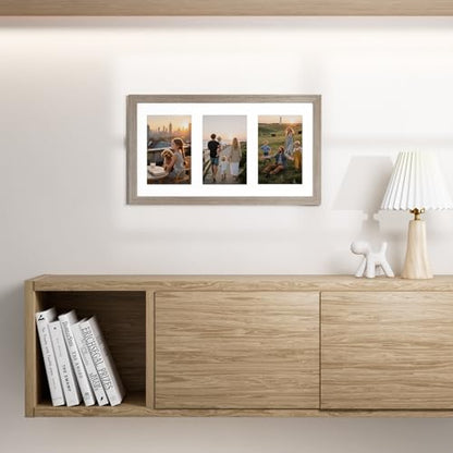 Vittanly 8x14 Collage Picture Frame, Displays 3Pcs 4x6 Photos, Light Taupe - color: Light Taupe, size: 8x14