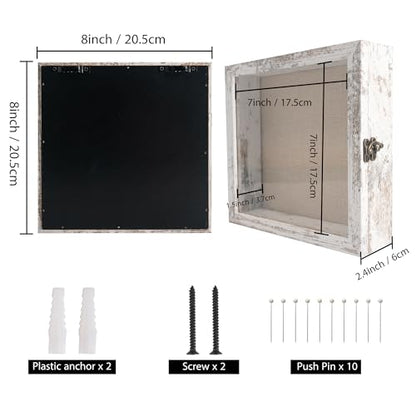 Small Shadow Box Frame 8x8 Display Case, White Wedding Bouquet Memory Box - color: Rustic White, size: 8"x8" (20x20 cm)