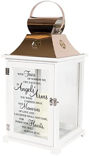Carson Home Accents Indoor Outdoor Angels Arms Memorial Sympathy Copper Candle Lantern for Loss of Loved One with Automatic 6 Hour Timer and Poem