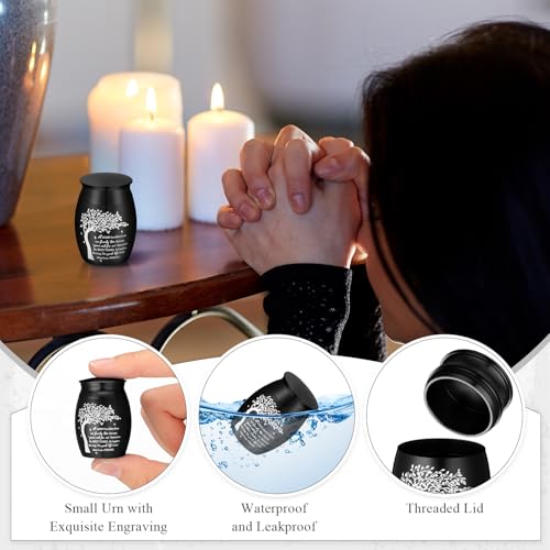 Shimeyao Set of 8 Small Urns for Human Ashes Cremation Urns Keepsake Ash Holders Family Tree Memorial Heart Locket Waterproof for Adults Women Men Loved Ones(Black) - color: Black