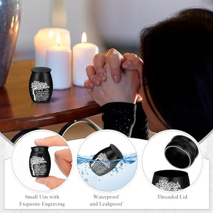 Shimeyao Set of 8 Small Urns for Human Ashes Cremation Urns Keepsake Ash Holders Family Tree Memorial Heart Locket Waterproof for Adults Women Men Loved Ones(Black) - color: Black