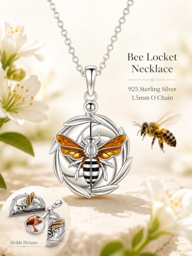 CUOKA MIRACLE Sterling Silver Animals Locket Necklace for Women Keepsake | That Holds Picture Personalized Customize Photo Locket Gift for Mom Grandma - style: 11-bee