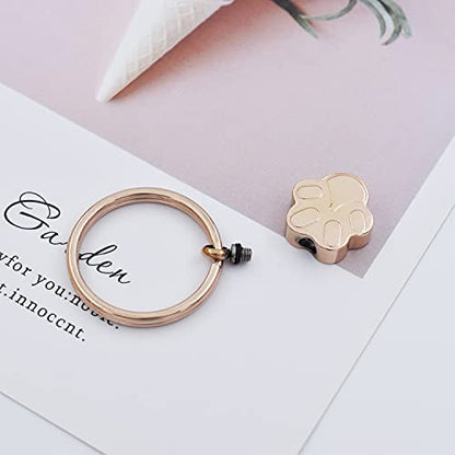 Customize Pet Cremation Keyring for Ashes Dog Cat Paw Print Keychain for Ashes Holder Pet Urn Keyring - color: Rose Gold