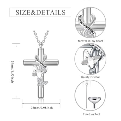 Cross Urn Necklace for Ashes 925 Sterling Silver Cremation Jewelry with Funnel Filler Kit Ashes Necklace for Human Women Girl Pets - color: A_Clear Butterfly Urn Necklace, style: Personalized