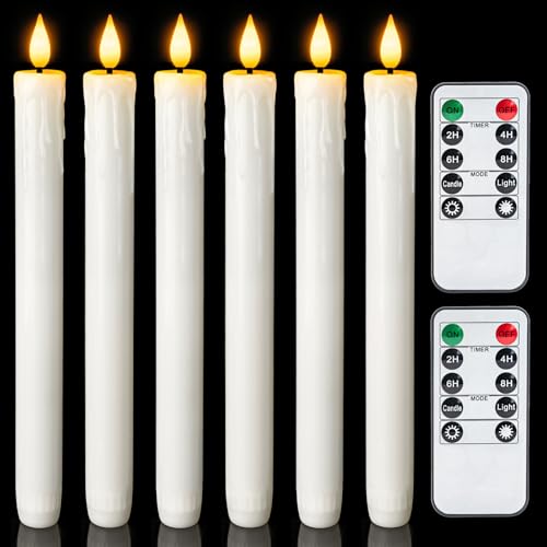 Homemory Real Wax LED Flameless Taper Candles with Timer, Dripless Fake Candlesticks with 3D Flickering Flame, 9.6 Inches White Window Candle for Fireplace Christmas Halloween - color: White, size: 9.6 inch