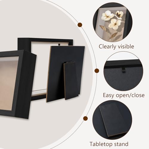 6Pack 5x5 Inch Shadow Box Frame, Black Wood Display Case Memory Box | 1" Deep Keepsake Frame, Memorabilia Showcase, Photo Ticket Medal Display, Wall Tabletop Picture Frame, Souvenir Gift Box - color: Black