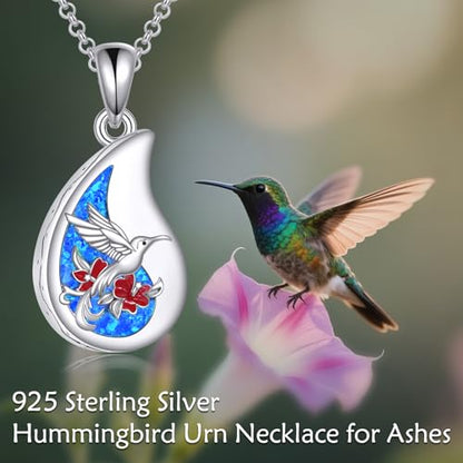 925 Sterling Silver Urn Necklace for Ashes, Teardrop/Tree of Life/Sunflower/Dragonfly/Sea Turtle/Celtic Knot/Elephant/Hummingbird Memorial Cremation Pendant Necklaces for Animal Human Ashes - color: J: Hummingbird