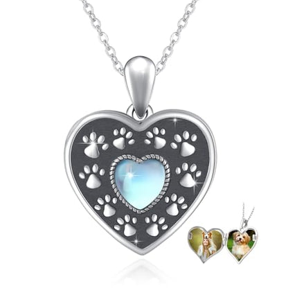 Heart Photo Locket Necklace Sterling Silver for Women | Dragonfly, Butterfly, Turtle, Dog Paw and Mother Daughter Styles, Jewelry Gifts for Mom Christmas Birthday Anniversary. - style: 3-Dog Paw Print