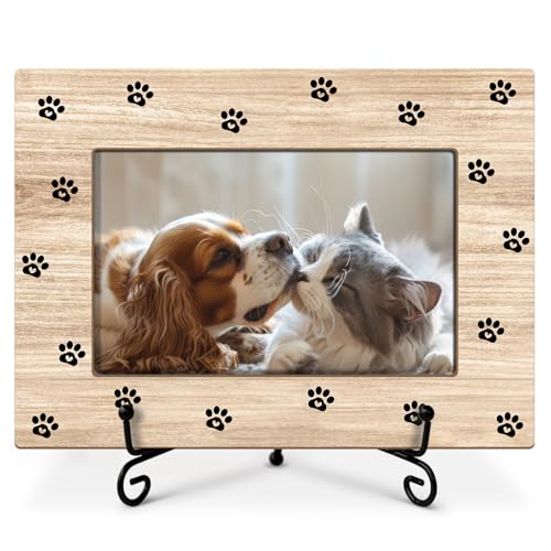 Paw Prints Picture Frame, Photo Frame Gift for Pet Owner, Sympathy Gifts for Dog & Cat Owner, 4x6 Picture Frame With Stand, Horizontal Tabletop Frame -41