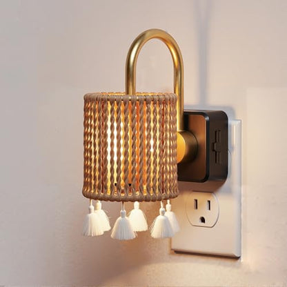 L LOHAS LED Night Lights Plug into Wall, Boho Fabric Cylinder Night Light - color: Gold Ring-3000K, size: 1 Pack