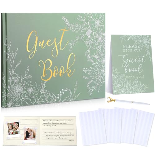 Wedding Guest Book with Pen and Table Sign, 7x9 Inch Photo Guestbook with 88 Lined Pages, Personalized Guestbook Photo Album Sign in Book for Reception Bridal Shower Wedding Birthday Party(Sage Green) - style: Sage Green