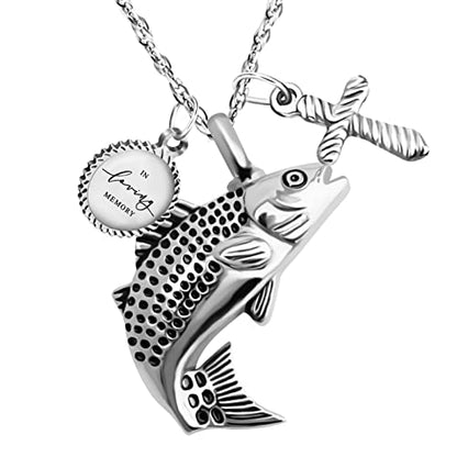 Dletay Fish Cremation Jewelry for Ashes Memorial Ashes Keepsake Necklace Urn Necklace Pendant - color: Silver-cross