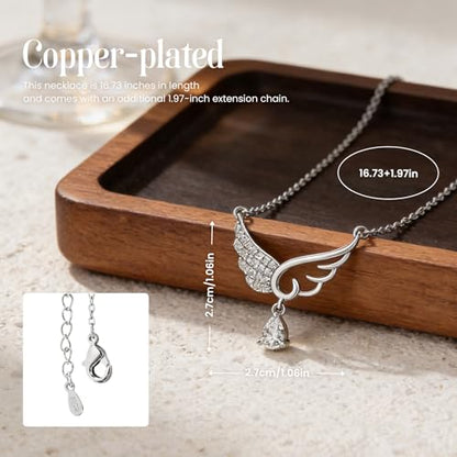 Bow Heart Pendent Pendant Necklace for Women White Crystal Necklace Dainty Silver Plated Necklace Bow Jewelry with Zirconia, Heart Choker Necklaces for Her Gifts - style: Shuidi wings1