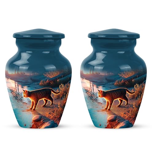 Yatskia Cat on the Sunset Little Keepsake Urns for Human Ashes Adult Mother and Father, Small Funeral Urn for Ash Adult, (Classic Pack of 2, 3 Inch) - color: #1 Cat, size: 3 Inch (Pack of 2)