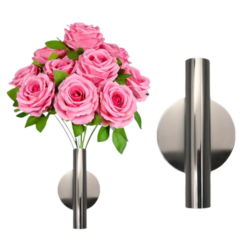 Gold Wall Decor, Plant Wall Vase Metal Tube Decoration Holder Used to Display Dried Flowers, Fake Flowers, Also Suitable for Gravestone Memorial Decoration (1 Pcs Metallic Black) - color: 1 Pcs Metallic Black