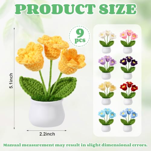 9 Pack Crochet Flower Bouquet Pot Bulk Thank You Gifts Handmade Knitted Flower Mini Floral Plant for Women Coworker Summer Wedding Home Table Car Decor(Lily of The Valley) - style: Lily of the Valley