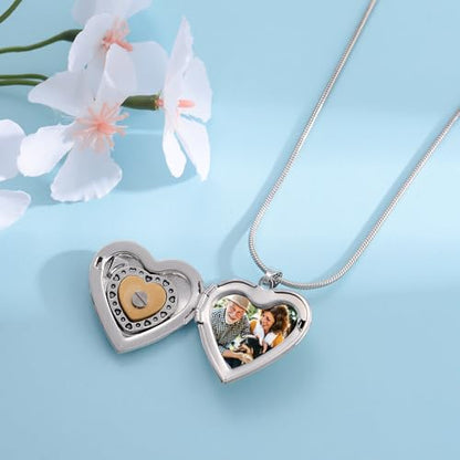 MeiceM Heart Crystal Urn Necklace for Ashes A Piece Of My Heart Lives In Heaven Cremation Jewelry Angel Wings Memorial Keepsake Pendant - color: Silver+Gold heart