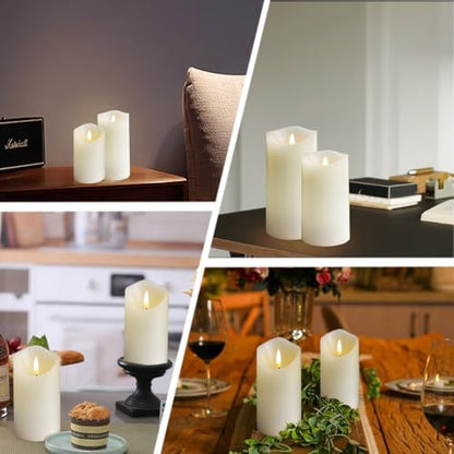 LEDHOLYT Rechargeable Flameless Candle, Flashing LED Pillar Real Wax Candle with Remote Control and Timer,Decorative Electronic Candles, 1 Set of 3 - color: White-Droplet 3Pcs