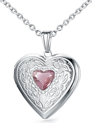 Locket Necklace That Holds Pictures Birthstone Lockets for Women Photo Locket - style: June-birthstone