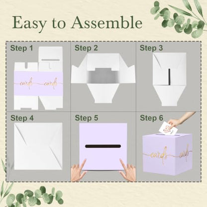 Light Purple Card Box with Gold Foil Design, Paperboard 8.7" Gift Card Holder for Wedding Graduation Birthday Party Reception Retirement Anniversary Bridal & Baby Shower - color: Light Purple Card Box with Gold Foil, size: 8.7×8.7×8.7Inch(1 Pack)