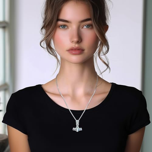 Sterling Silver Tree of Life Necklace for Women Oval Family Tree Necklace Abalone Shell Moonstone Pendant Mother Day Necklace for Mom Tree of Life Jewelry - style: Tree of Life-Thor hammer-Abalone Shell