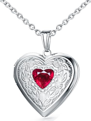 Locket Necklace That Holds Pictures Birthstone Lockets for Women Photo Locket - style: July-birthstone