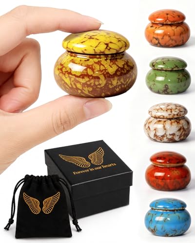CHONOVO Small Ceramic Keepsake Urn, 1.6'' with Velvet Bag and Box - color: Yellow