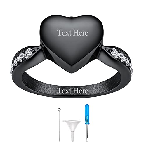 Richsteel Stainless Steel Heart/Claddagh Cremation Urn Ring for Ashes - color: 06-Black-Heart-Personalized