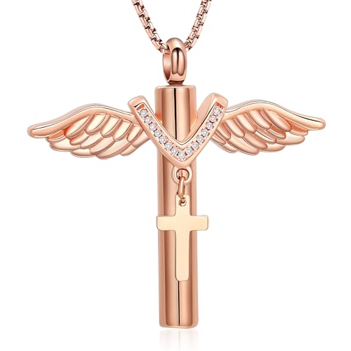 Oinsi Black Cross Urn Necklace For Ashes Of Loved Ones With Birthstone Always In My Heart Cremation Jewelry Keepsake Pendant Women Men - color: Z-Rose Gold