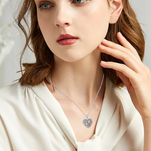 Locket Necklace for Women 925 Sterling Silver Celtic Locket Pendant Necklace Moonstone/Turquoise/Black Agate Heart Shaped Locket Necklace Jewelry Gifts for Women - style: Heart Locket-Mom and Daughter