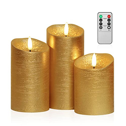 ANGELLOONG Gold Pillar Candles, Flameless Candles with Remote for Christmas - color: Gold