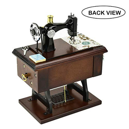 Sewing Machine Music Box Gift, Wooden Vintage Musical Box Christmas Anniversary Birthday Gifts for Mom Wife Grandma Friend Wind Up Mechanical Melody Fur Elise