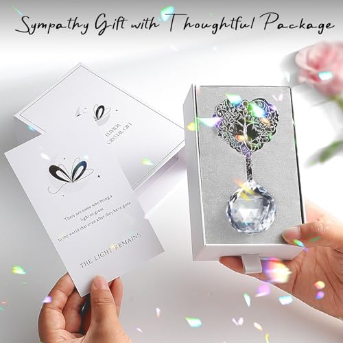 Sympathy Gift for Loss of Loved One, Memorial Suncathcer Bereavement Gift | Miscarriage Gifts for Mothers, Loss of Mom Grief Crystal Ornament with Card, Condolences Funeral Gift, Tree Life Design - style: Heart-shaped Tree