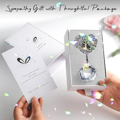 Sympathy Gift for Loss of Loved One, Memorial Suncathcer Bereavement Gift | Miscarriage Gifts for Mothers, Loss of Mom Grief Crystal Ornament with Card, Condolences Funeral Gift, Tree Life Design - style: Heart-shaped Tree