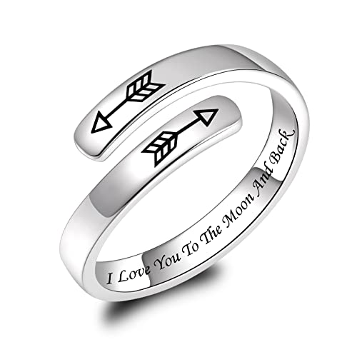 BEILIN 925 Sterling Silver Inspirational Jewelry Rings Adjustable Ring Personality Encouragement Gift for Teens Women - style: Design 2: I Love You To The Moon And Back